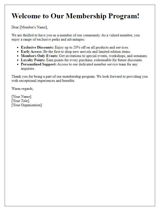 Letter template of detailing membership perks and advantages.