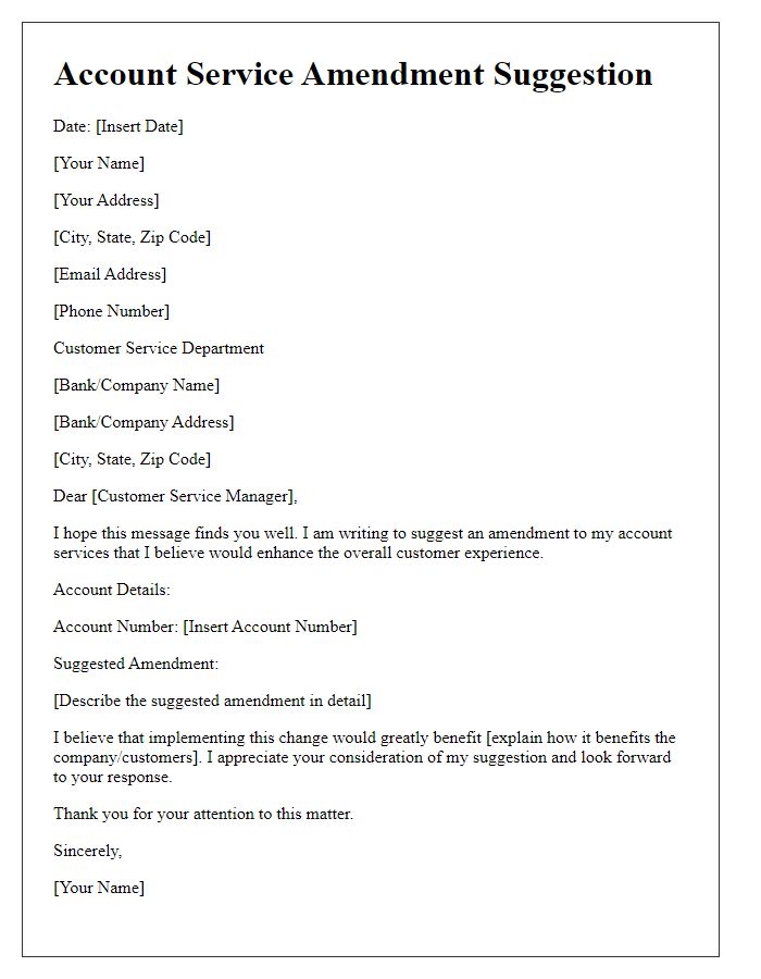 Letter template of account service amendment suggestion