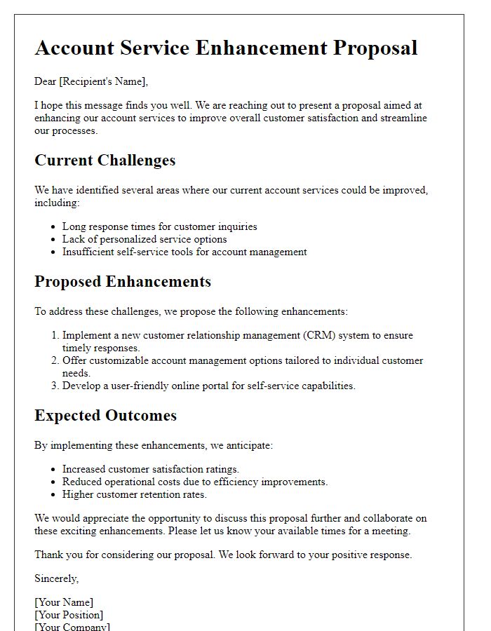 Letter template of account service enhancement proposal