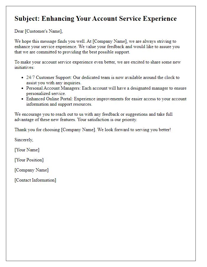 Letter template of account service experience enhancement