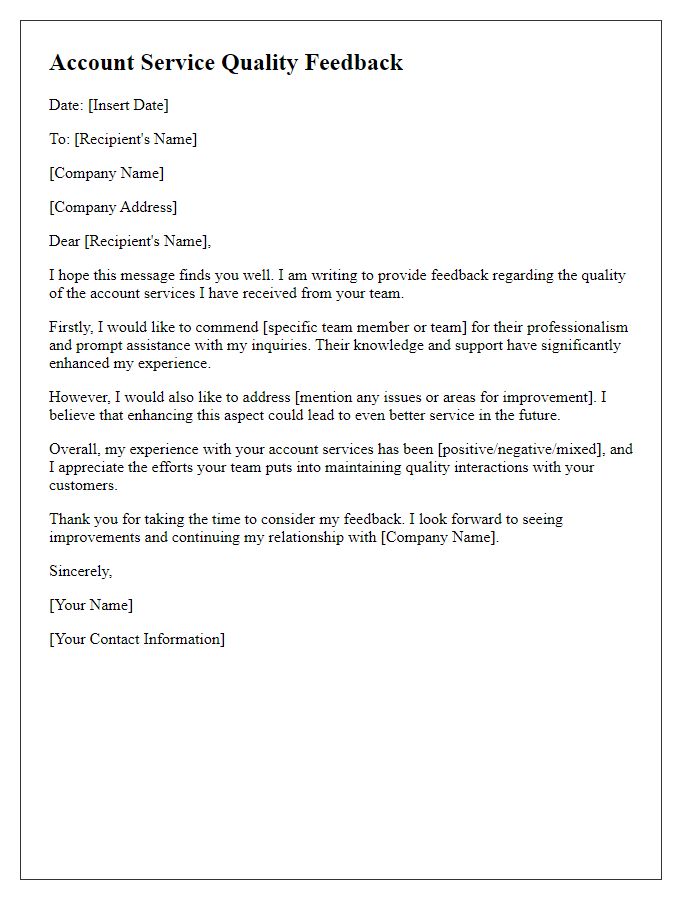 Letter template of account service quality feedback