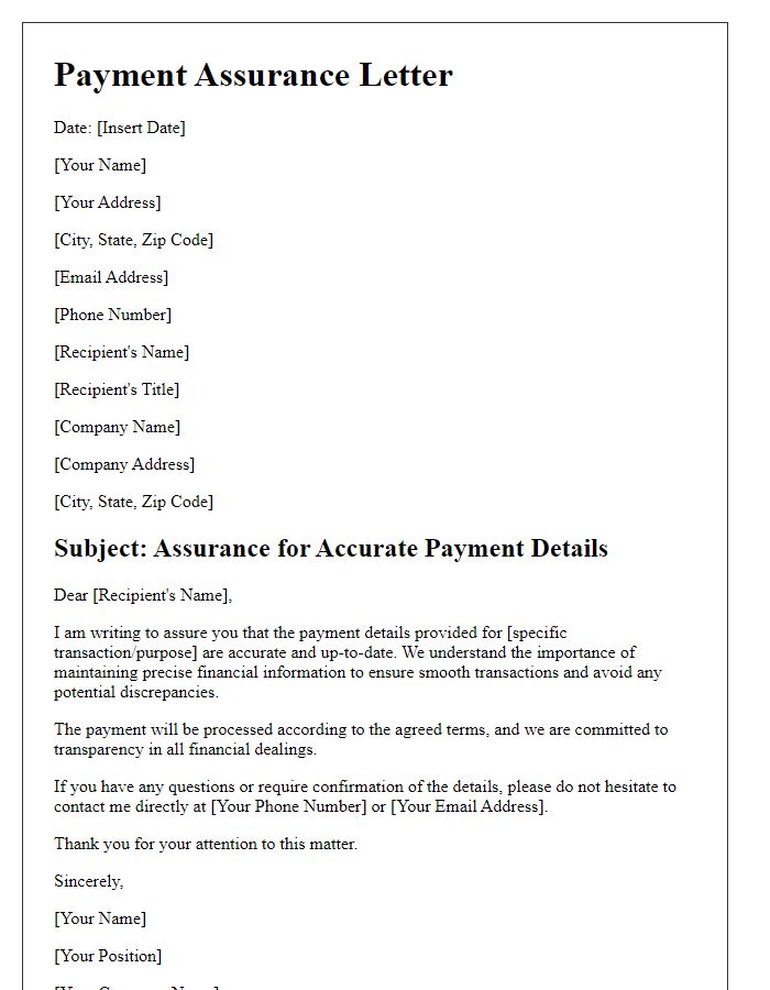 Letter template of assurance for accurate payment details