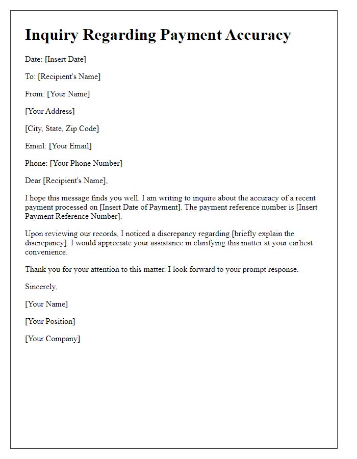 Letter template of inquiry for payment accuracy