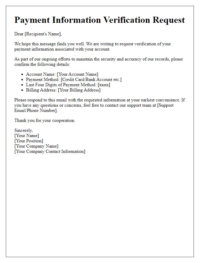 Letter template of payment information verification request