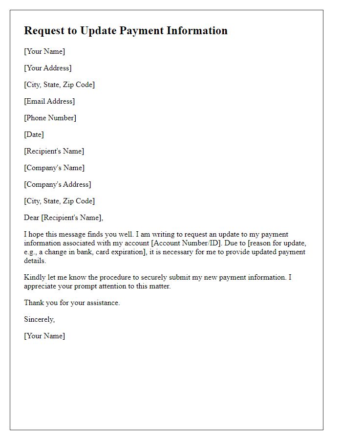 Letter template of request to update payment information