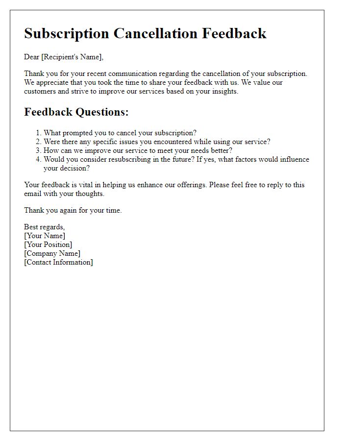 Letter template of subscription cancellation feedback