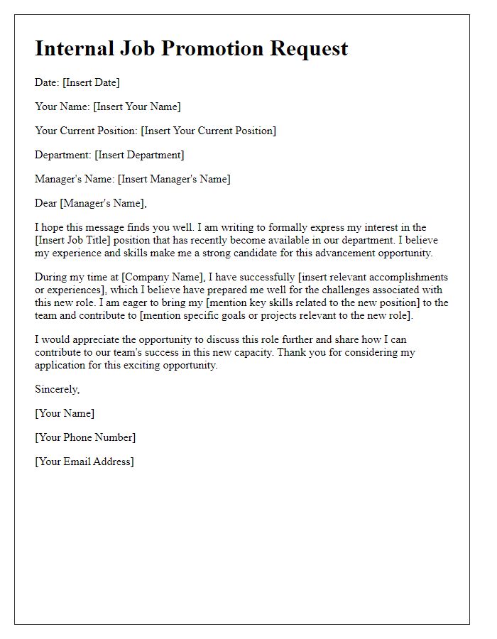 Letter template of internal job promotion case for an advancement opportunity.