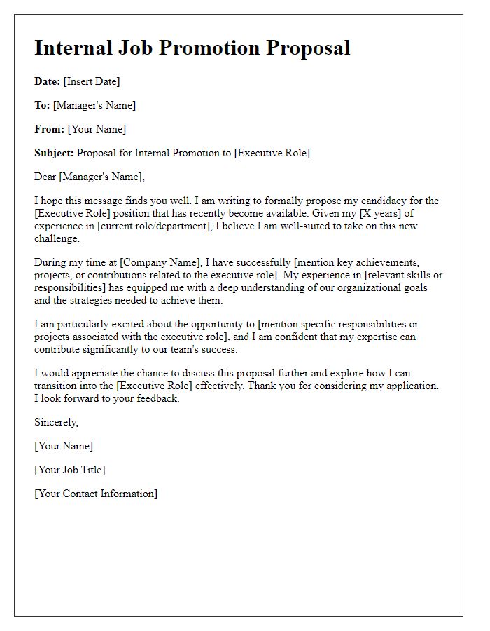 Letter template of internal job promotion proposal for an executive role.