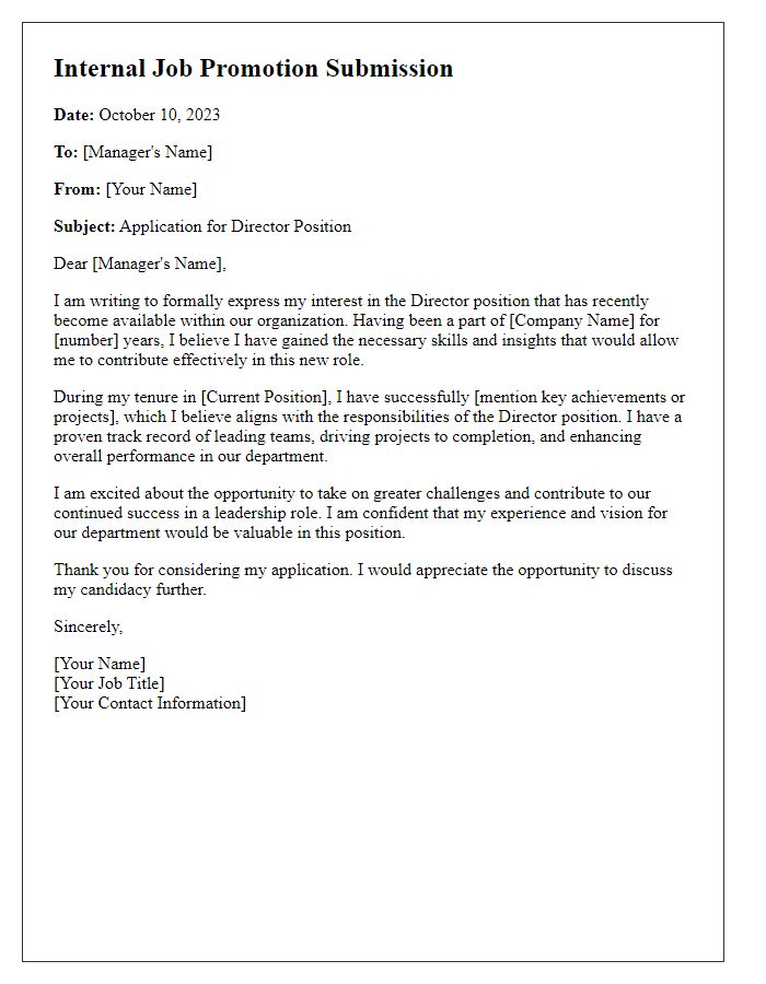 Letter template of internal job promotion submission for a director position.