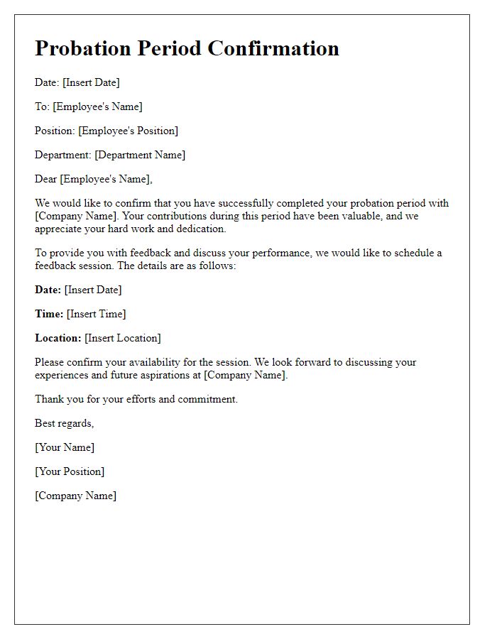 Letter template of probation period confirmation for feedback session.