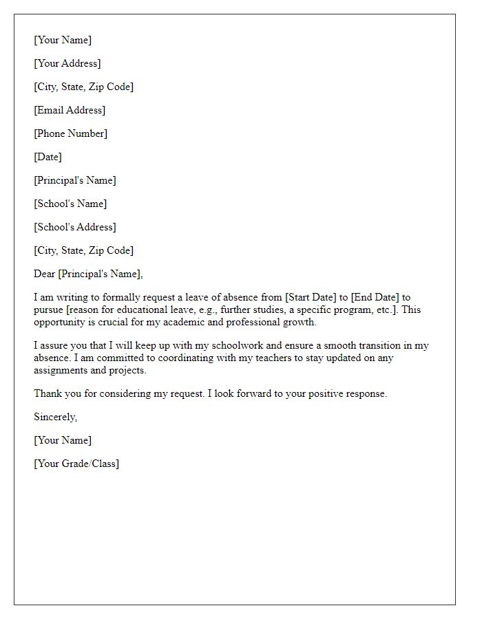 Letter template of educational leave of absence request