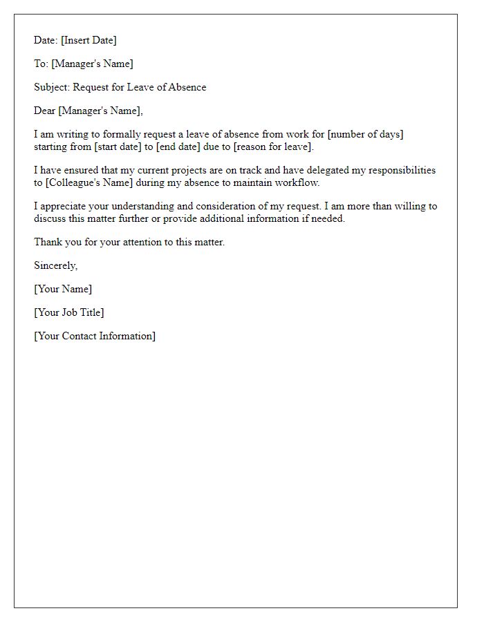 Letter template of employee leave of absence approval request