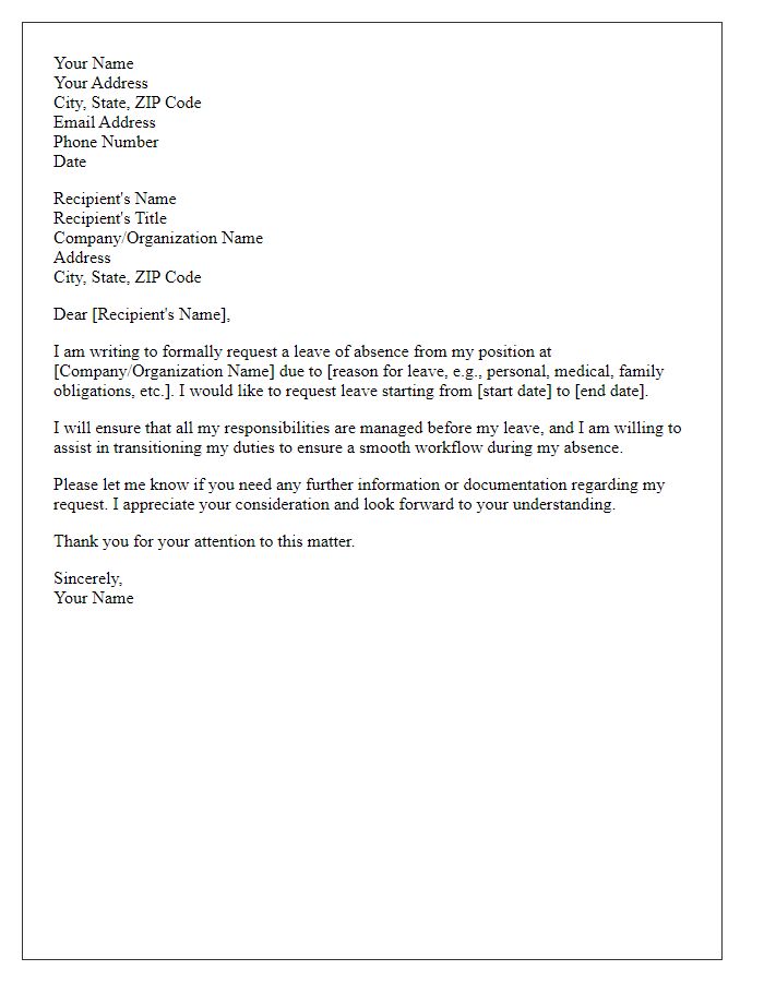 Letter template of formal request for leave of absence approval