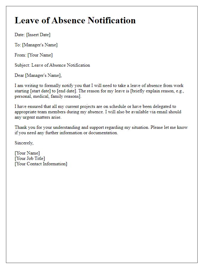 Letter template of leave of absence notification for management