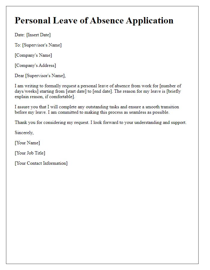 Letter template of personal leave of absence application