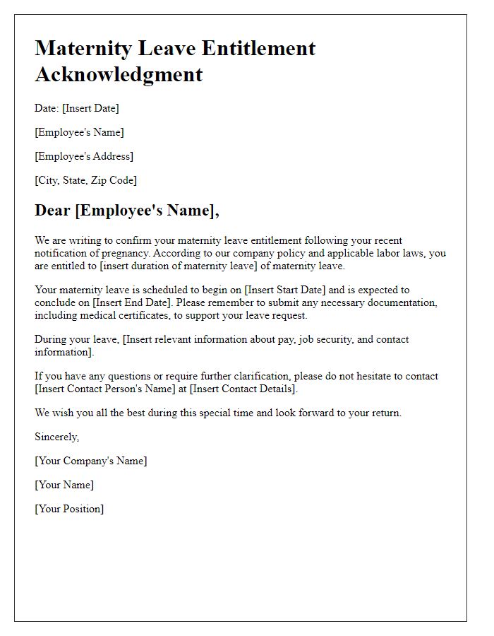 Letter template of maternity leave entitlement acknowledgment