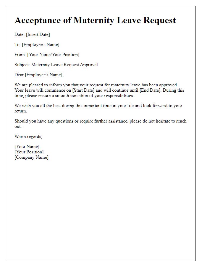 Letter template of maternity leave request acceptance