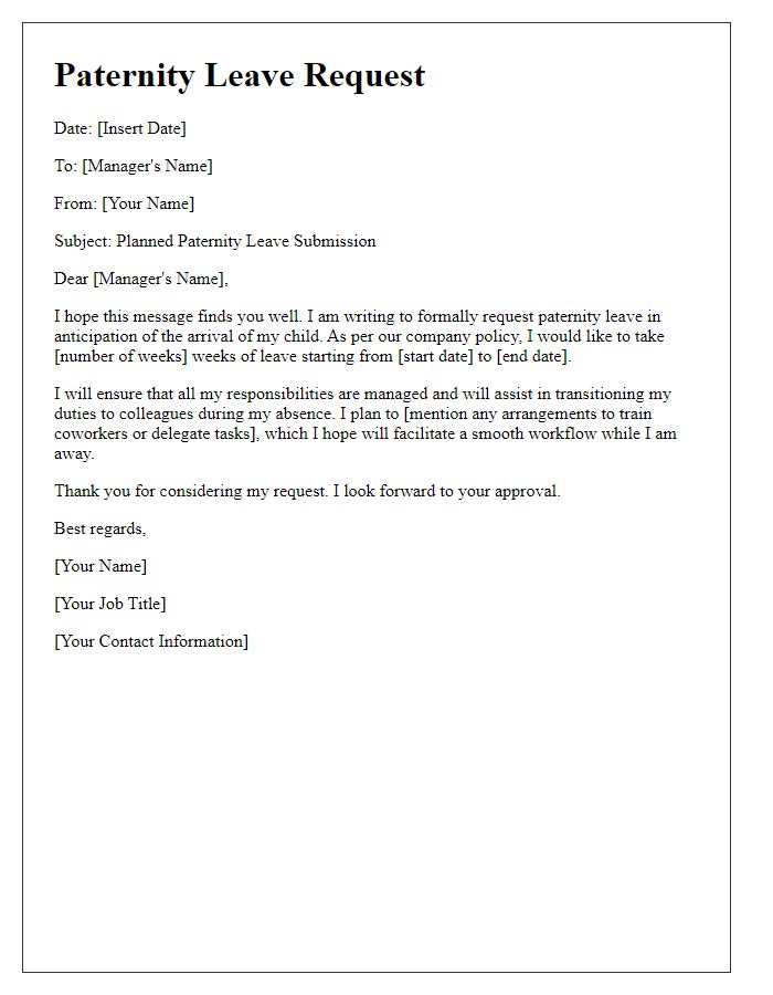 Letter template of planned paternity leave submission