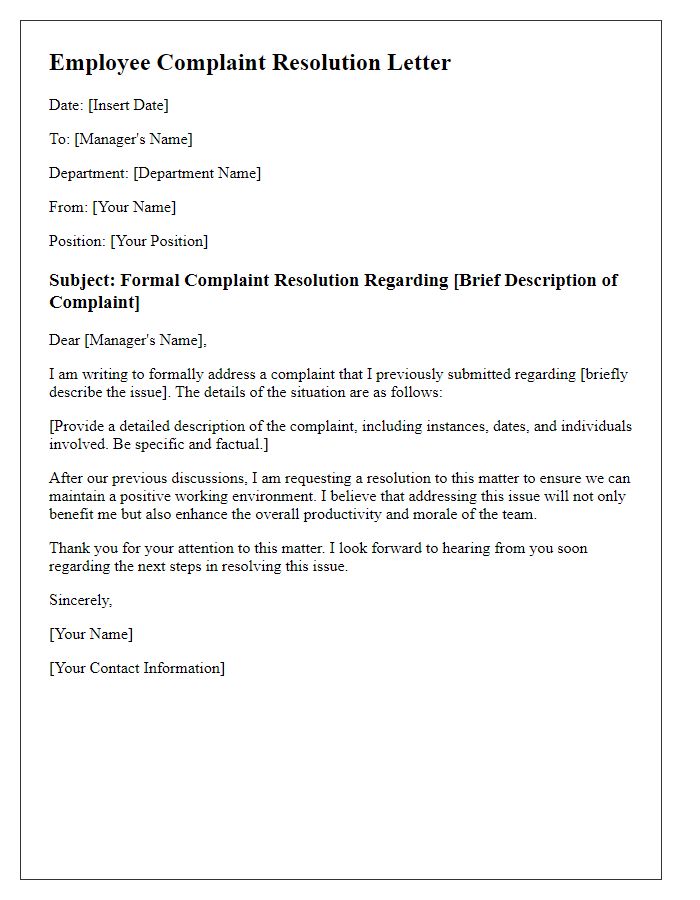 Letter template of formal employee complaint resolution