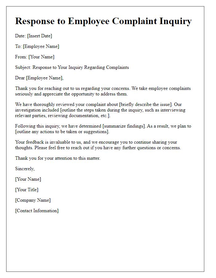 Letter template of inquiry response for employee complaints