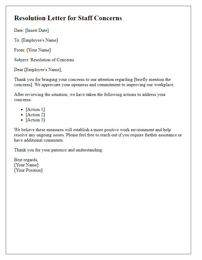 Letter template of resolution for staff concerns