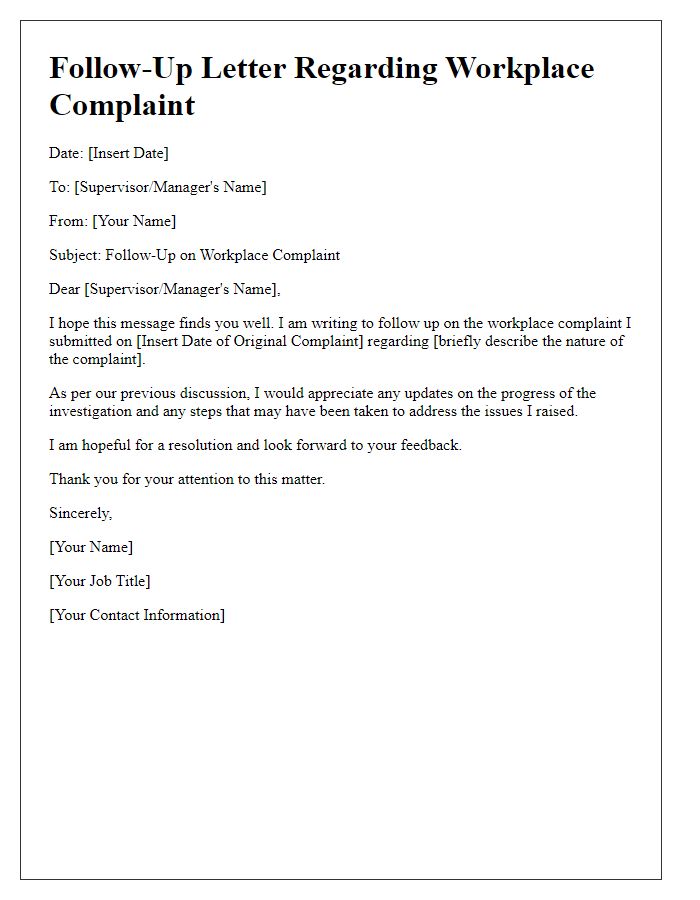 Letter template of workplace complaint follow-up