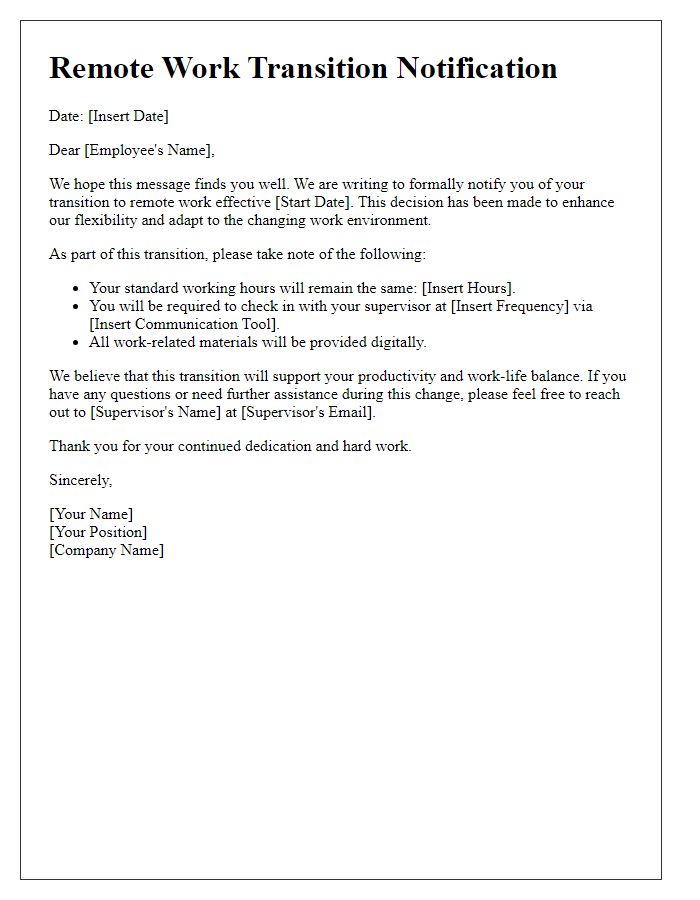 Letter template of notification for remote work transition.