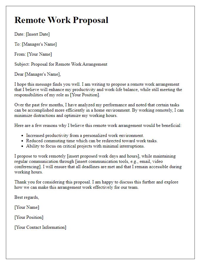 Letter template of remote work proposal to management.