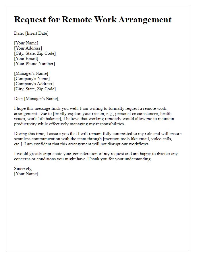 Letter template of request for remote work arrangement.