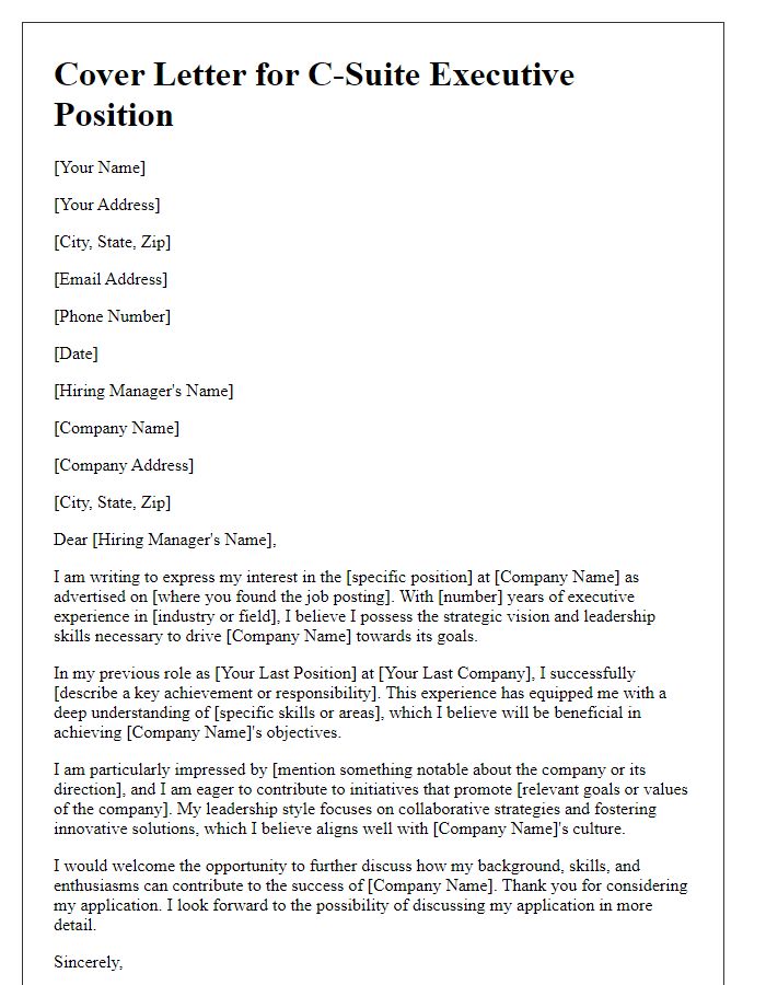 Letter template of C-suite executive cover letter