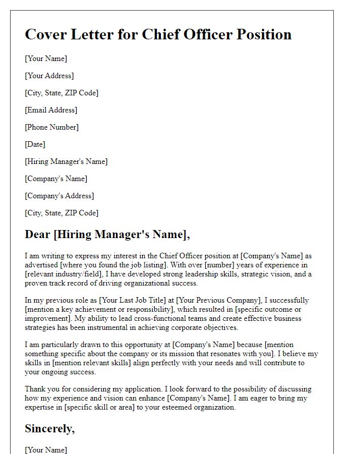 Letter template of chief officer role cover letter