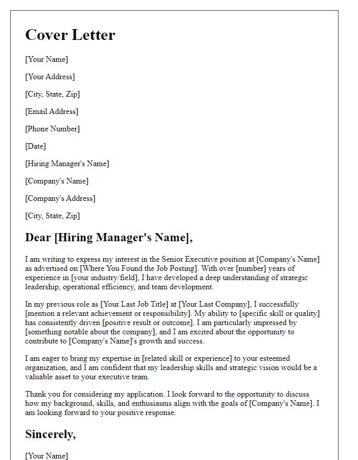 Letter template of senior executive position cover letter