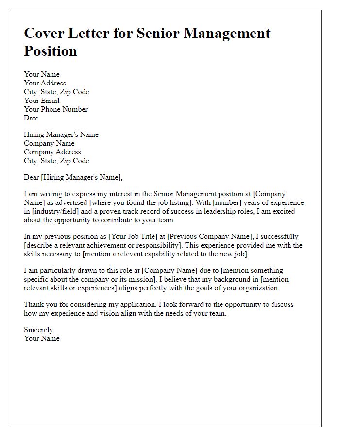 Letter template of senior management position cover letter