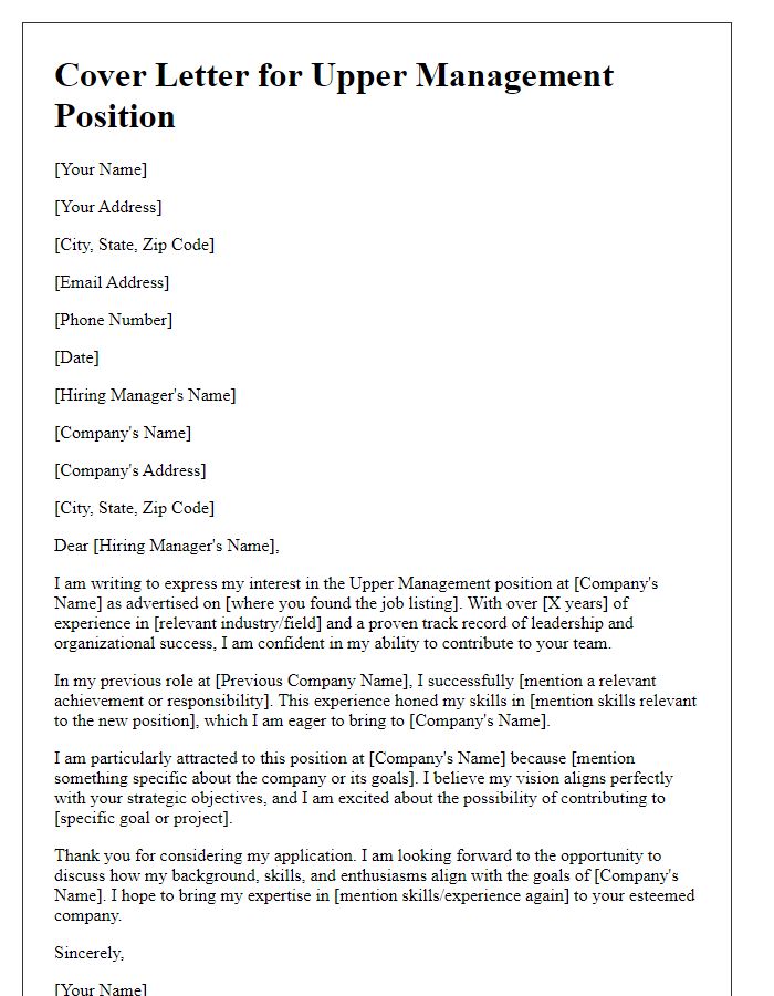 Letter template of upper management job application cover letter