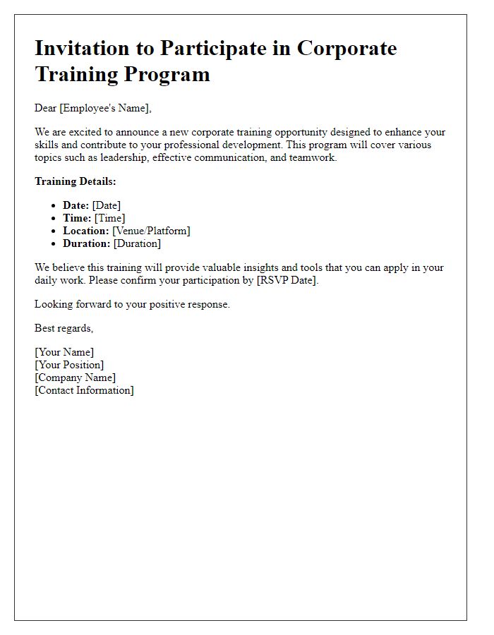 Letter template of corporate training opportunity invitation