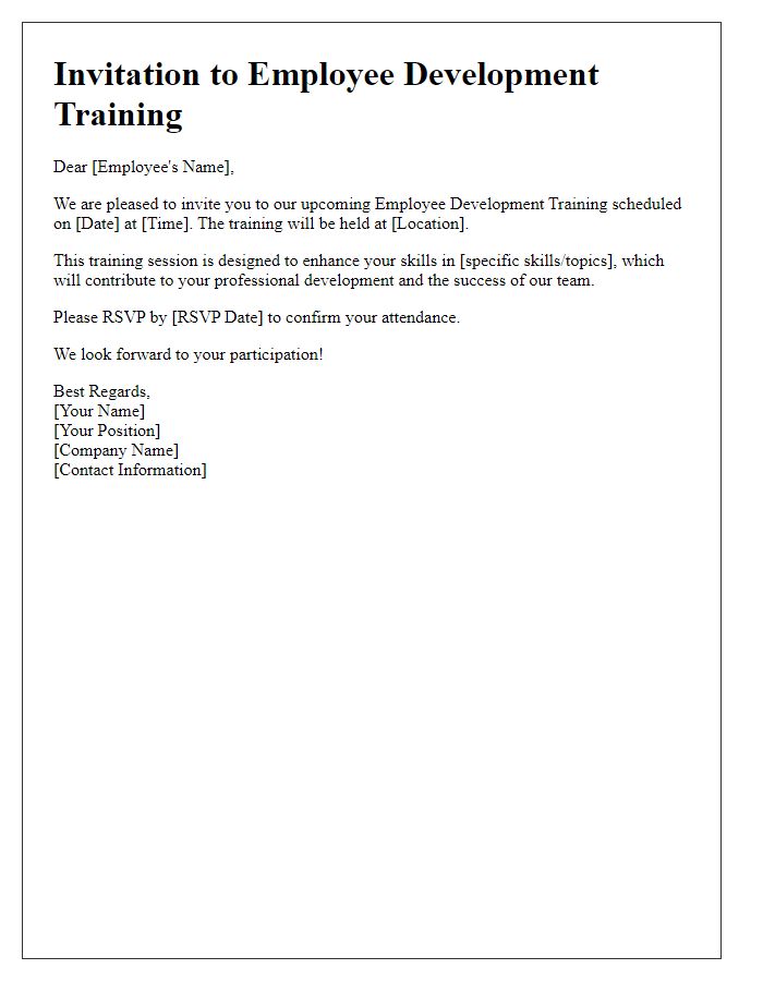 Letter template of employee development training invitation