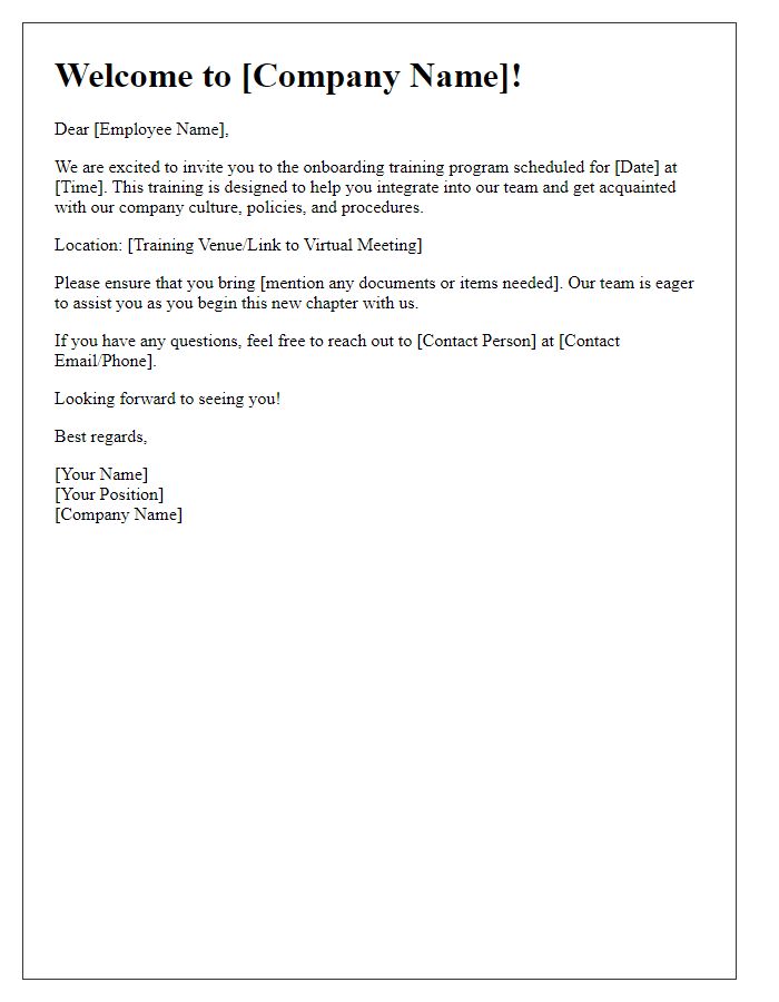 Letter template of employee onboarding training invitation