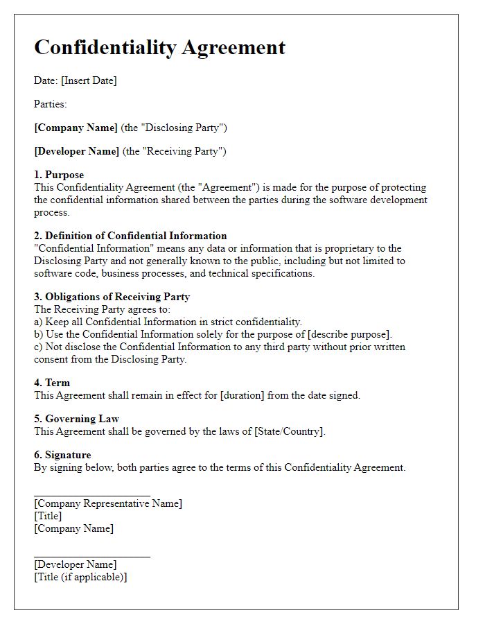 Letter template of Confidentiality Agreement for Software Development