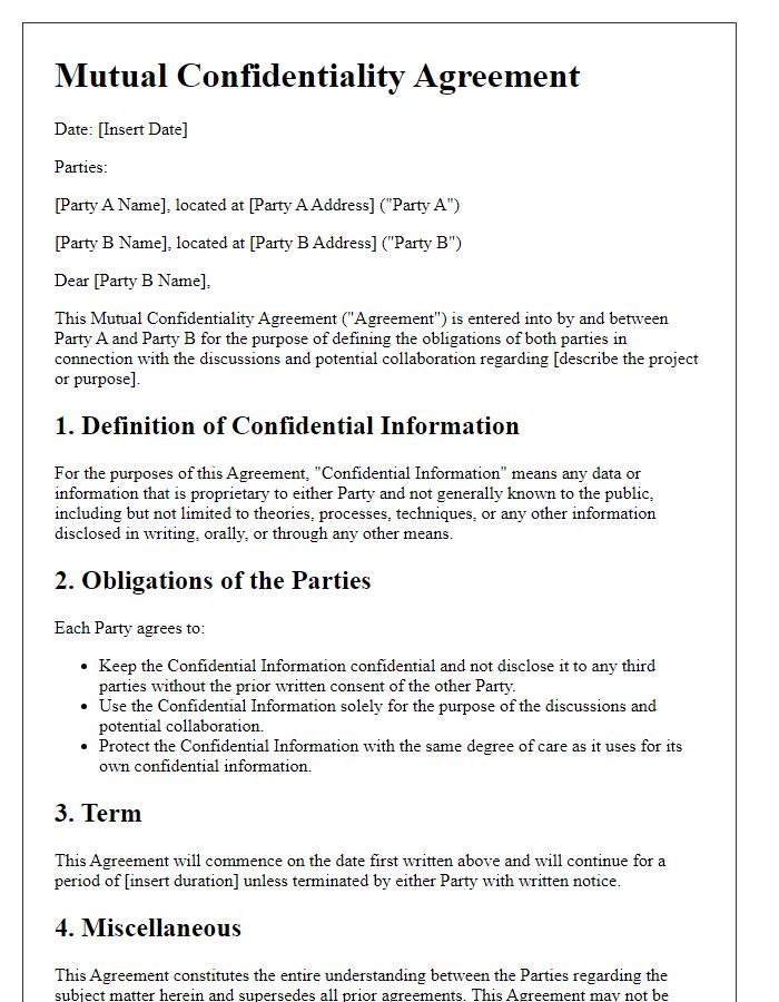 Letter template of Mutual Confidentiality Agreement for Collaborators