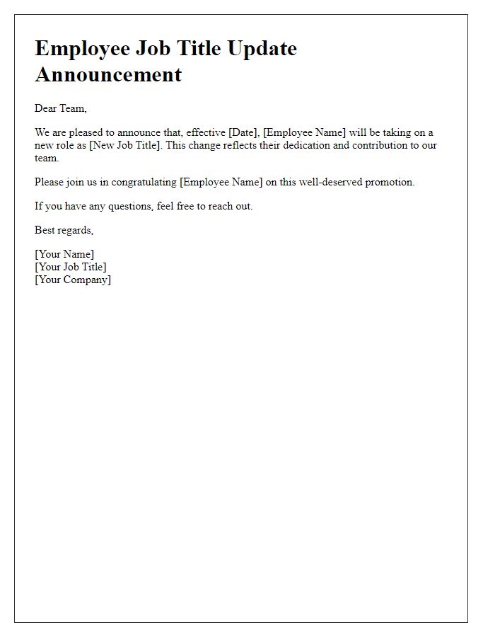 Letter template of employee job title update announcement