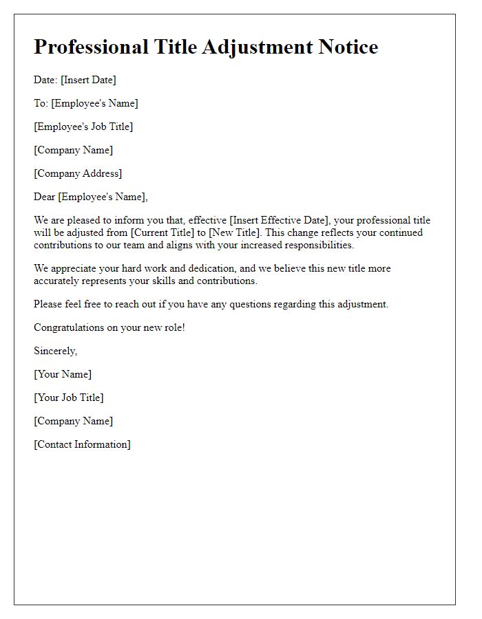 Letter template of professional title adjustment notice