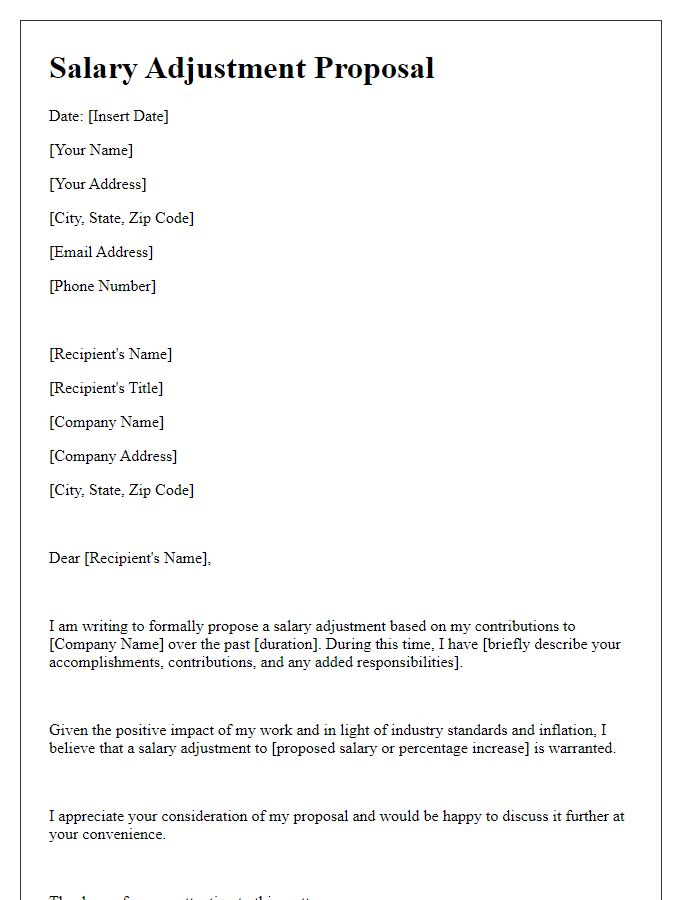 Letter template of proposal for salary adjustment