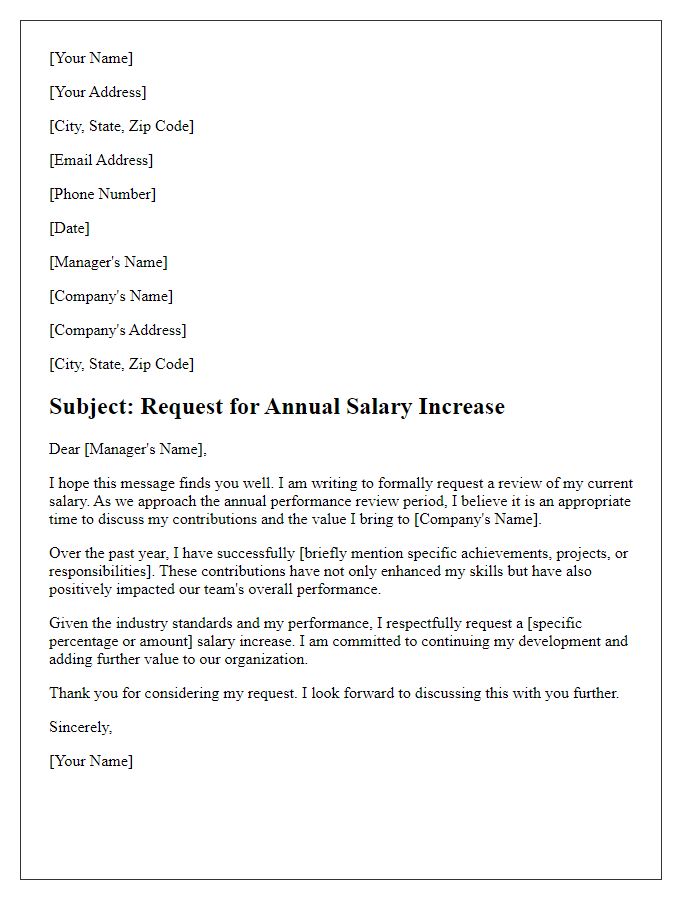 Letter template of request for annual salary increase