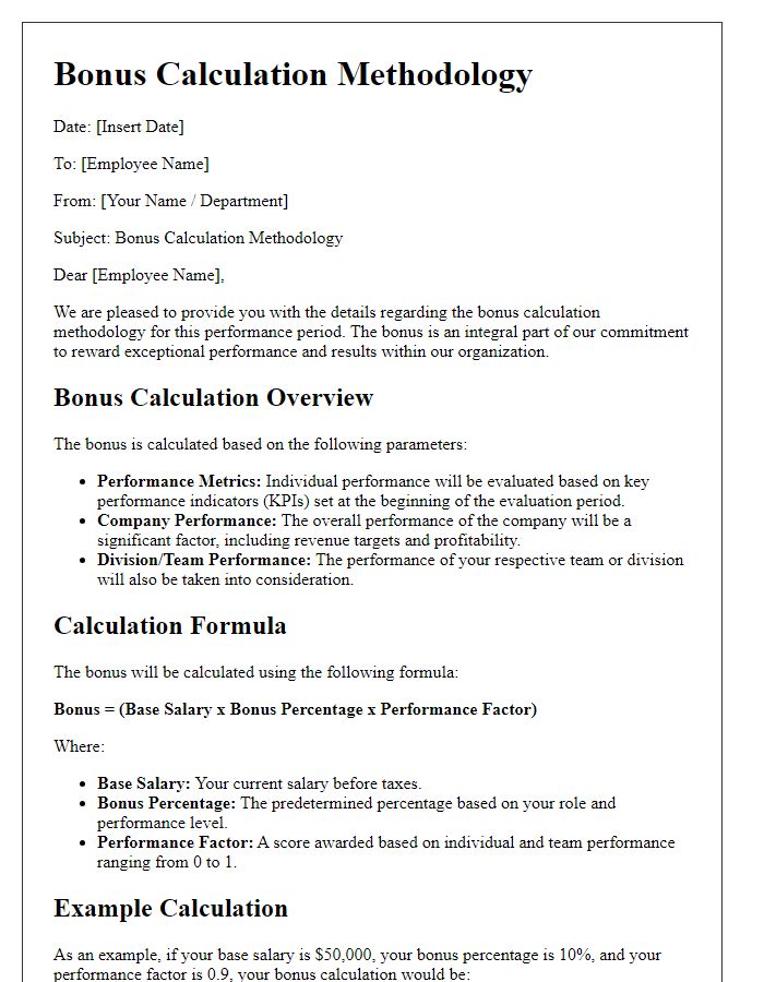 Letter template of bonus calculation methodology