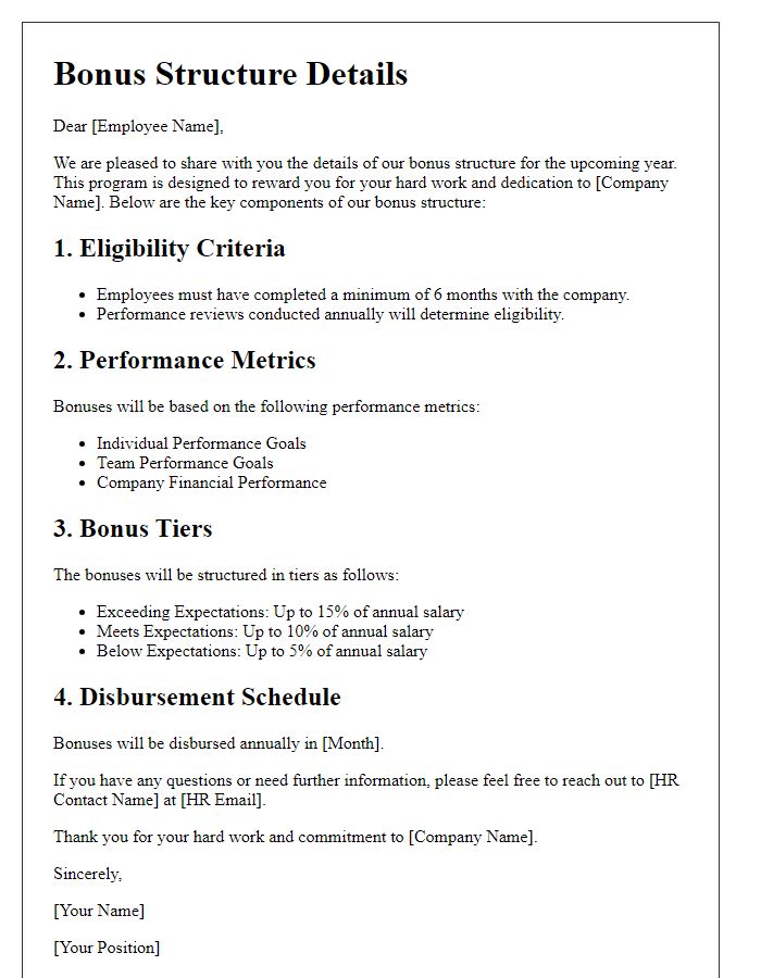 Letter template of bonus structure details for employees