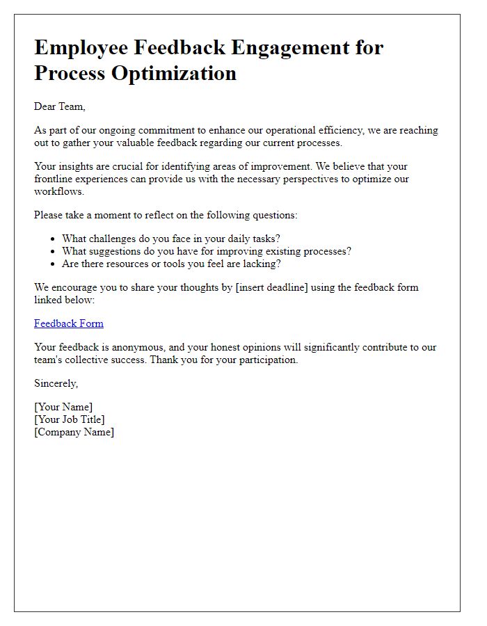 Letter template of employee feedback engagement for process optimization.