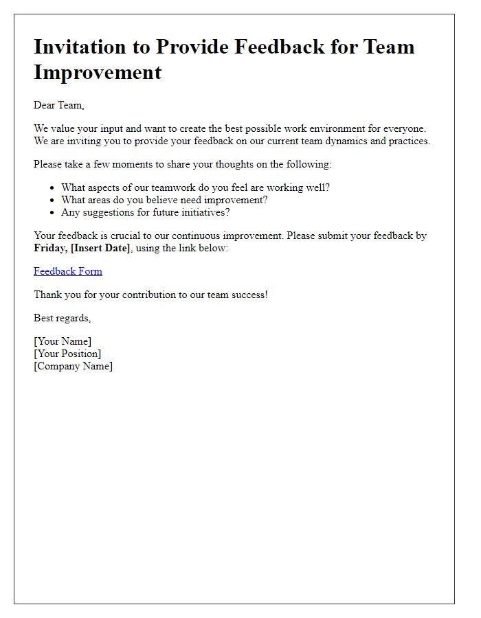 Letter template of employee feedback invitation for team improvement.