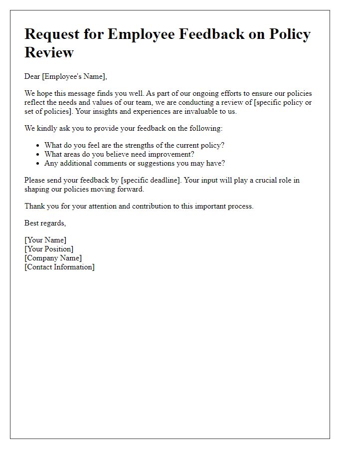 Letter template of employee feedback request for policy review.