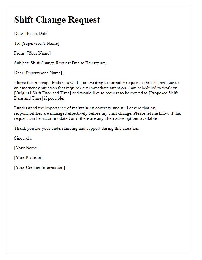 Letter template of shift change communication for emergency situations