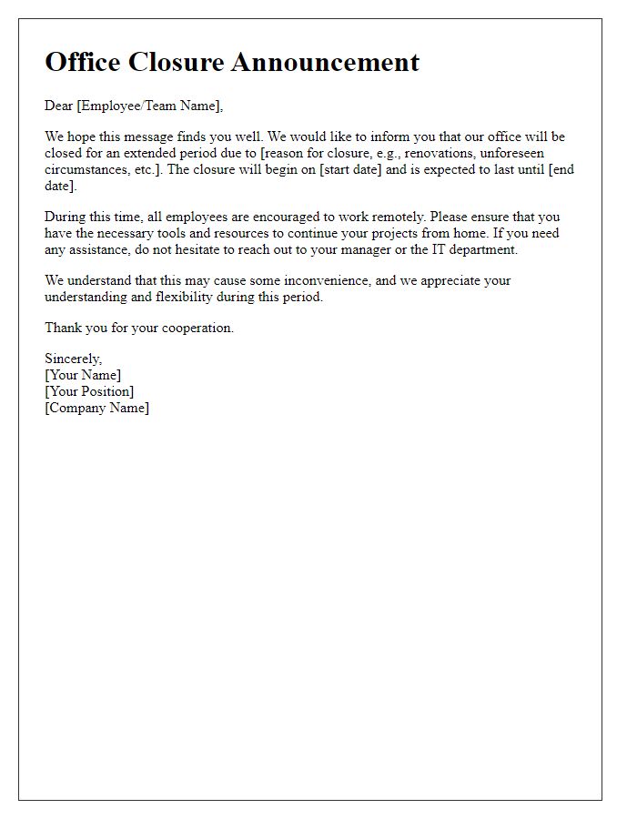 Letter template of extended office closure announcement